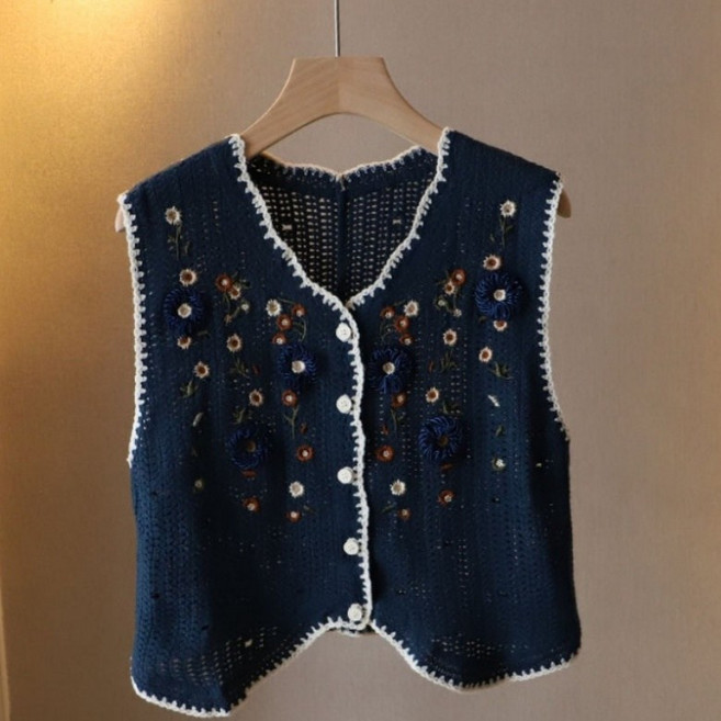 아이엠몽 여성 플라워 자수 크로쉐 니트 조끼