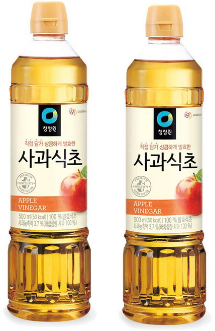 청정원 사과식초500ml x 2개 100%과일발효 애플식초 요리 드레싱 다이어트 애플비네거, 500ml