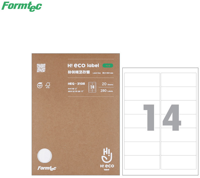 폼텍 하이에코 주소용 라벨지 HEQ-3108, 14칸, 20개
