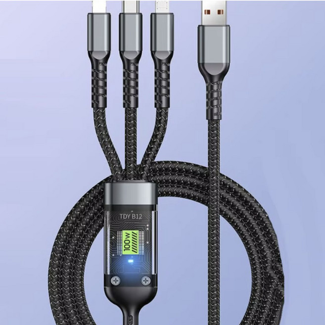 초고속 멀티 충전케이블 3in1케이블 c타입 5핀 8핀 멀티, 1개, 블랙, 117cm