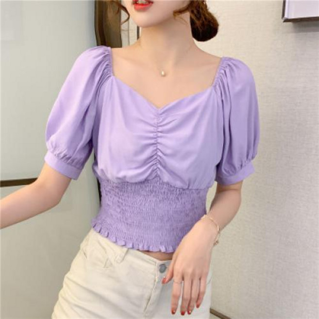 온스타일러 국내배송 셰인 셔링 반팔 블라우스 여성 반소매 오프숄더