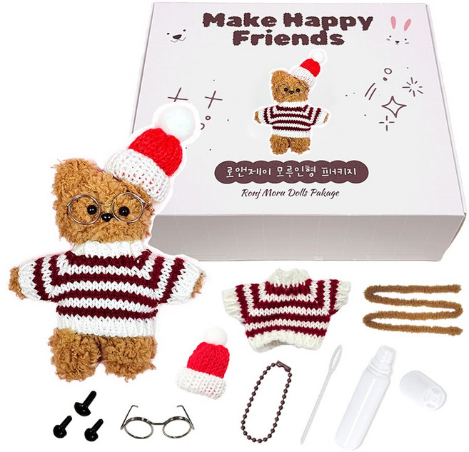 로앤제이 모루인형 만들기 DIY키트 패키지 모루 재료 부자재 키링 만들기 세트 악세사리 철사인형 털철사 동물철사, 1개, 08.곰식이패키지
