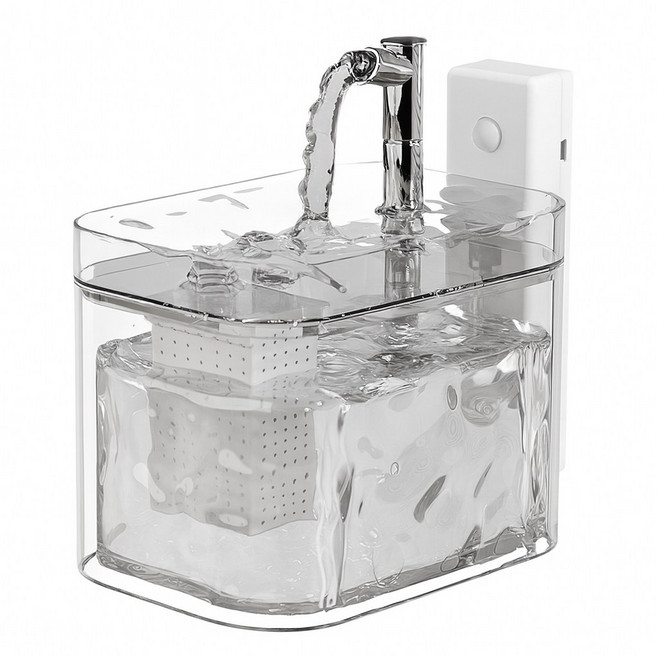 RUNHome 무선 자동급수기 펫 정수기 저소음 강아지 고양이 + 필터, 투명색, 1개