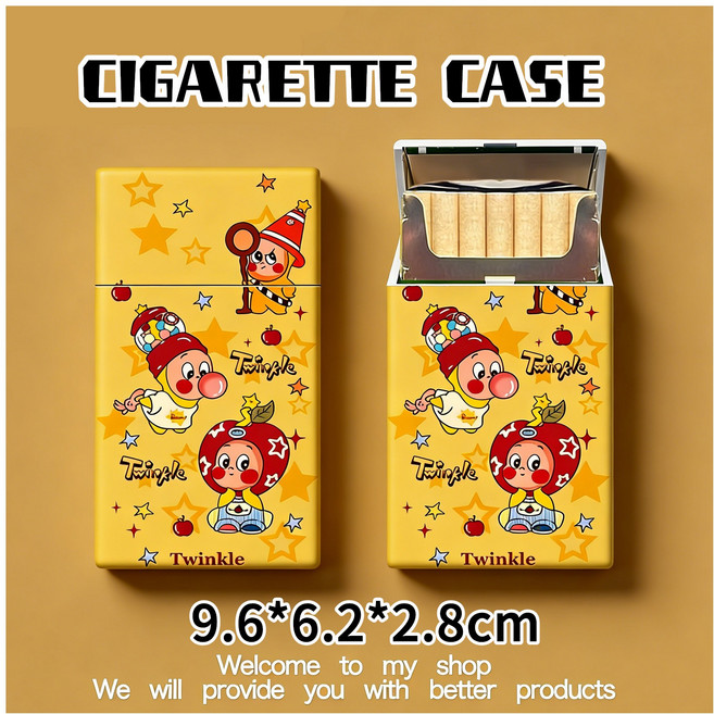 卡通圖案香菸盒 菸收納盒 便攜 粗細 多圖可選 香菸盒 11*6.1*1.8cm, 吹泡泡星星人-粗支, 1個