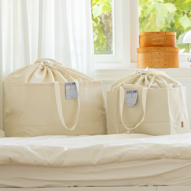 도르리 패브릭 정리가방 옷장 수납함 대용량 리빙박스 수납정리함 방수 스트링, 1개, 내추럴