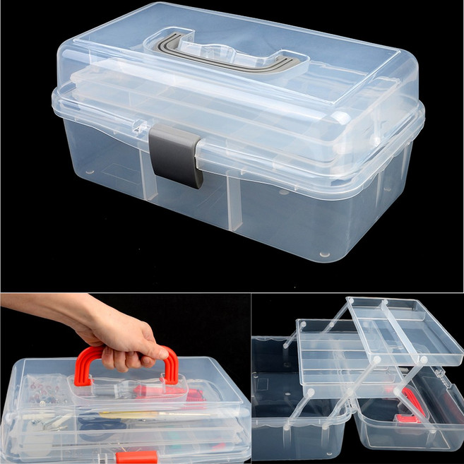 골든트리 계단식 3단 투명 멀티 공구함 가정용 공구통 공구박스 구급함 공구상자, 1개