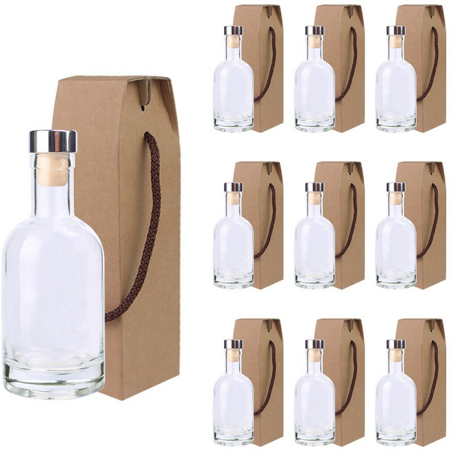 가인글로벌 위스키200C 유리병 + T형마개(실버) + 포장박스 유리병 주류병 더치병 담금주 술병, 10개, 200ml