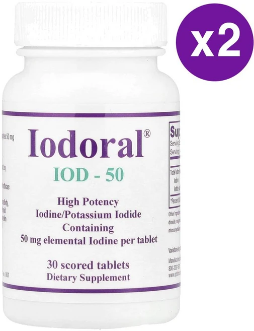 옵티모스 이오도랄 아이오딘 요오드 50 30정 2개 Optimox Iodoral IOD 50 Iodine Thyroid Support - 쿠팡