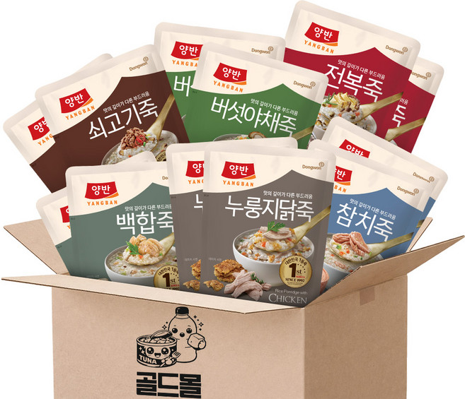 동원 양반 파우치죽 6종모음 (전복2+쇠고기2+야채2+백합2+참치2+누룽지닭죽2), 12개, 420g