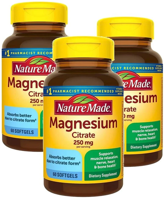 네이처메이드 마그네슘 시트레이트 250mg 소프트젤 Nature Made Magnesium Citrate Softgels, 3개, 60정 - 쿠팡