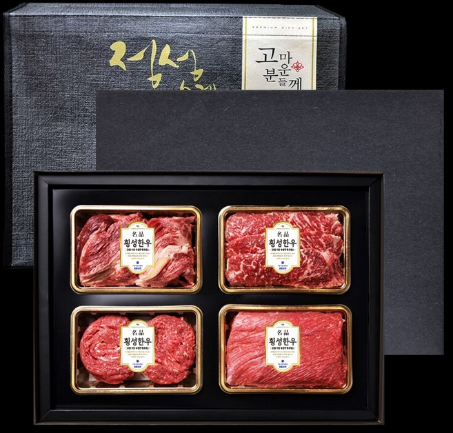 횡성한우 암소1등급 구이정육 세트 1호 (등심400g+채끝400g+불고기400g+국거리400g), 4개, 400g