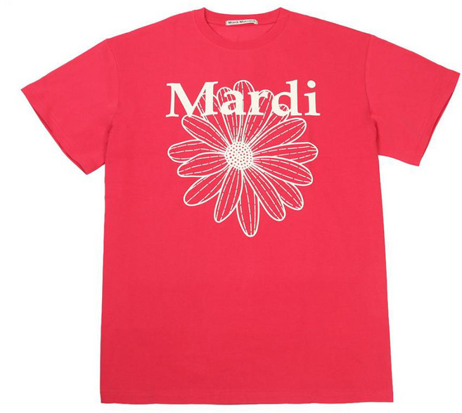 Mardi Mercredi 中性款花朵短袖T恤, 紅色 + 象牙白