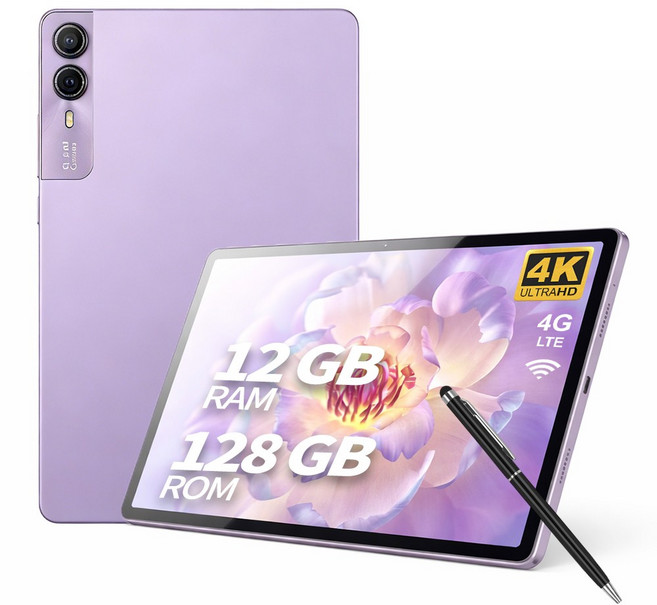 11인치 LTE 태블릿PC 안드로이드14 T616 옥타코어 12GB RAM 128GB 저장공간 4K 디스플레이 WiFi 지원 12000mAh 배터리 업무 교육 엔터테인먼트 키보드, Wi-Fi+Cellular, 라일락 퍼플