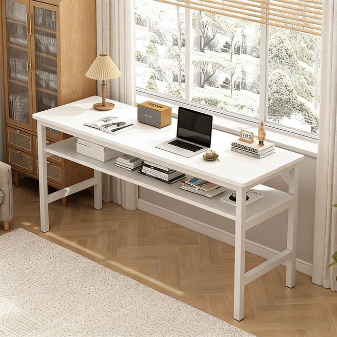 Tixpra 2단 책상 학생 가정용 컴퓨터 책상 책상 소형 침실 심플 모던 스터디 책상 간이 책상, 베이지