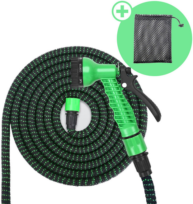 [품질보장] 미다올 호스 프리미엄 베란다 호스+분사기+보관망, 그린, 1개