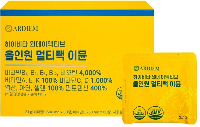 아르디엠 하이비타 원데이액티브 올인원 멀티팩 이뮨 멀티비타민 2.7g x 30포, 1개, 30회분 - 쿠팡