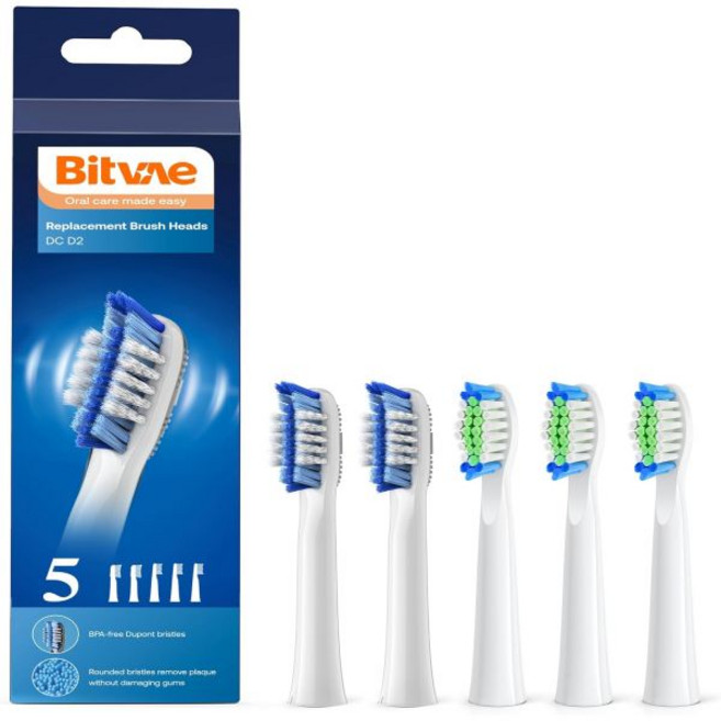 Bitvae 교체용칫솔모 호환모 전동칫솔모 리필모 비트바에 D2 전동 칫솔 교체용 헤드 소닉 리필 2가지 청소 스타일 5팩 흰색, White Set