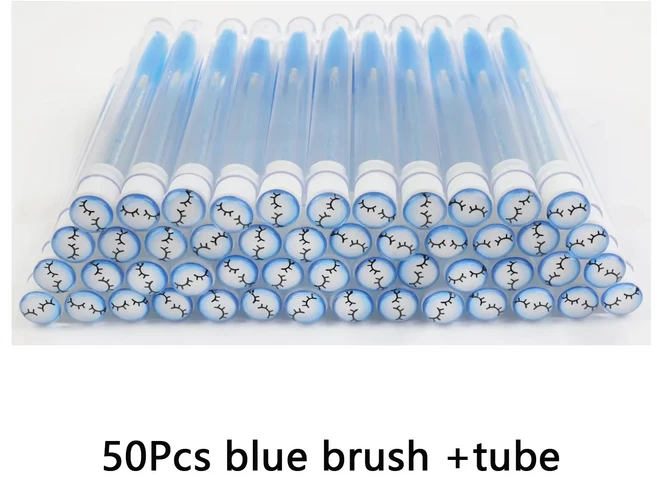TDANCE 50pcs 일회용 속눈썹 브러쉬 다이아몬드 재사용 가능한 튜브 교체 방진 편리한 메이크업 운반, 15 eye blue