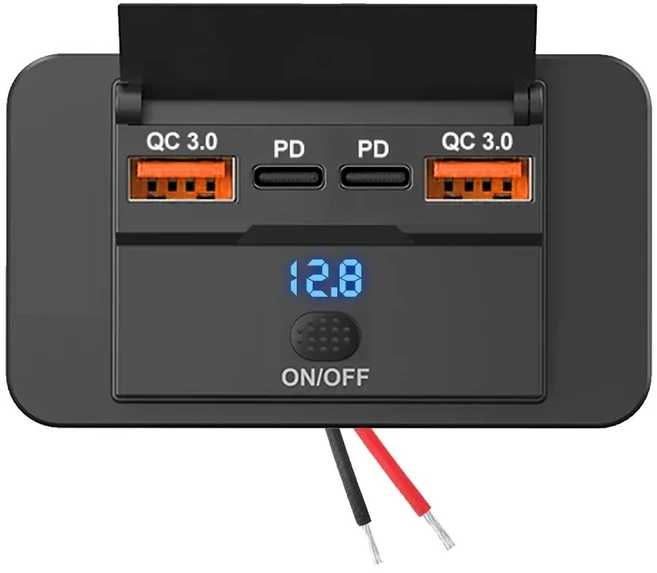 쿠쿠스토어 4포트 12V RV B 콘센트 108W 듀얼 PD QC3.0 차량 충전기 소켓 스위치 포함 자동차 오토바이 버, 04 2QC-2PD-4Ports