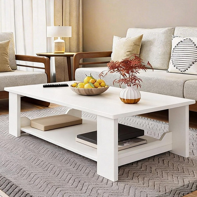 SeekFun 다용도 좌식 테이블 책상 거실 테이블 2단 수납 티테이블 낮은 테이블 원룸 자취방 소형 테이블 1000mm/1200mm, 화이트