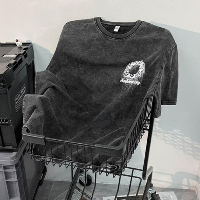 멜티 오버핏 피그먼트 나염 라운드 넥 반팔 티셔츠