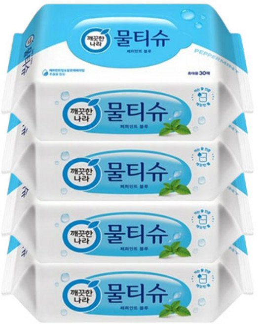 깨끗한나라 페퍼민트 블루 물티슈, 30매, 4개