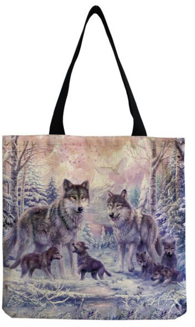 에코백 미니 휴대용 스노우 울프 돌고래 프린트 토트백 대용량 학교 교사 선물 가방 맞춤형 친환경 숄더백 만화 동물