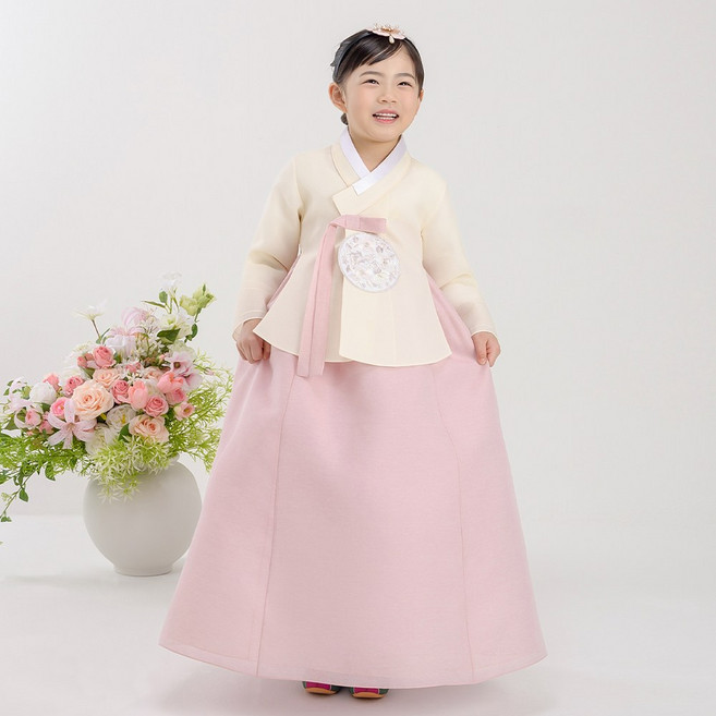 7위 - 한예빔 HB70011 별꽃아라 여아 아동 한복 드레스 어린이집 설날 추석빔 베이지 저고리