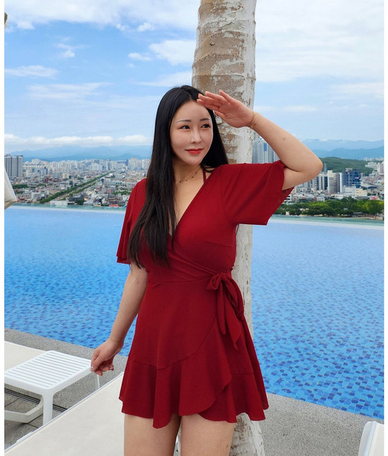 [M-3XL/빅사이즈] 날씬보장-5kg 체형 커버 날개 반팔 래쉬가드 원피스 수영복, 3XL, 블랙
