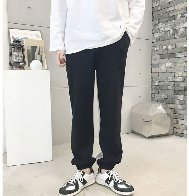 투톤 배색 남자 테이퍼드핏 트레이닝 봄 가을 조거팬츠