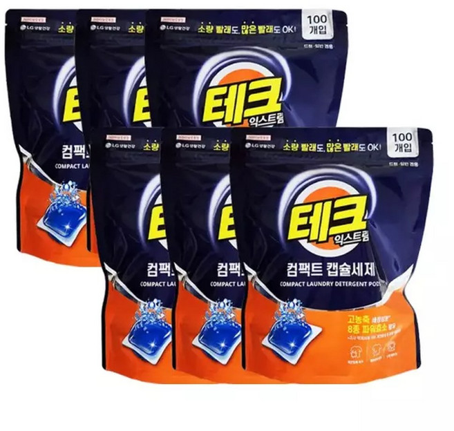 테크 세탁세제 익스트림 컴팩트 캡슐세제 100개입 x 6개, 6박스