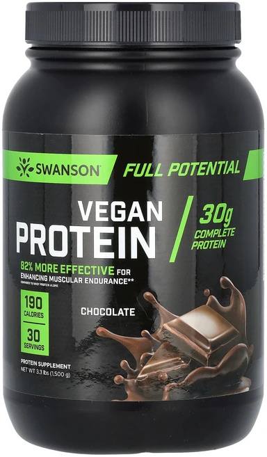 스완슨 Swanson Vegan Protein Chocolate 3.3 lbs 1 500 g, 스완슨 Swanson, Vegan Protein, Ch - 쿠팡