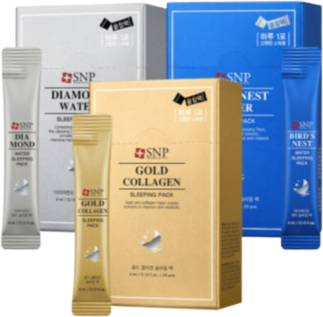 SNP 워터 슬리핑 팩 스틱형 20포 (4ml x 20개) 다이아몬드 바다제비집 골드콜라겐
