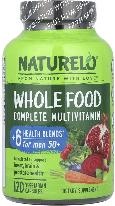 단백질 비타민 철분 마그내슘 칼슘 NATURELO 천연 식품 컴플리트 종합비타민 50세 이상 남성용 베지 캡슐 120정 고루고루섭취해주세요, NATURELO천연식품컴플리트종합비타민50세이상남성용베, 1개 - 쿠팡