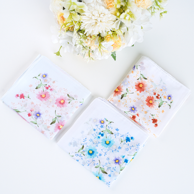 여성손수건 순면 꽃무늬 여자 3종세트