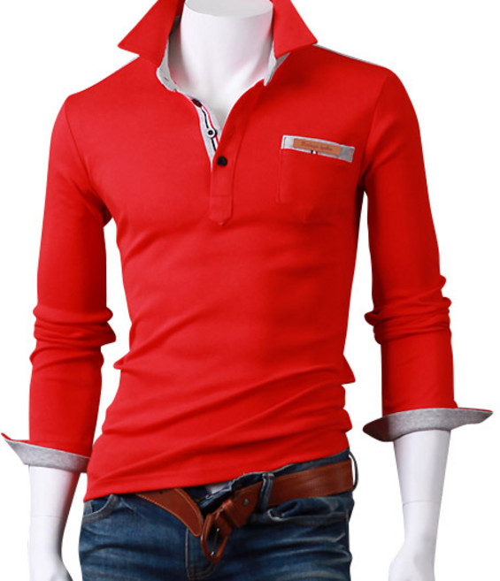 스댕클럽 남성용 테이프 배색 긴팔 카라 티셔츠 HT3732