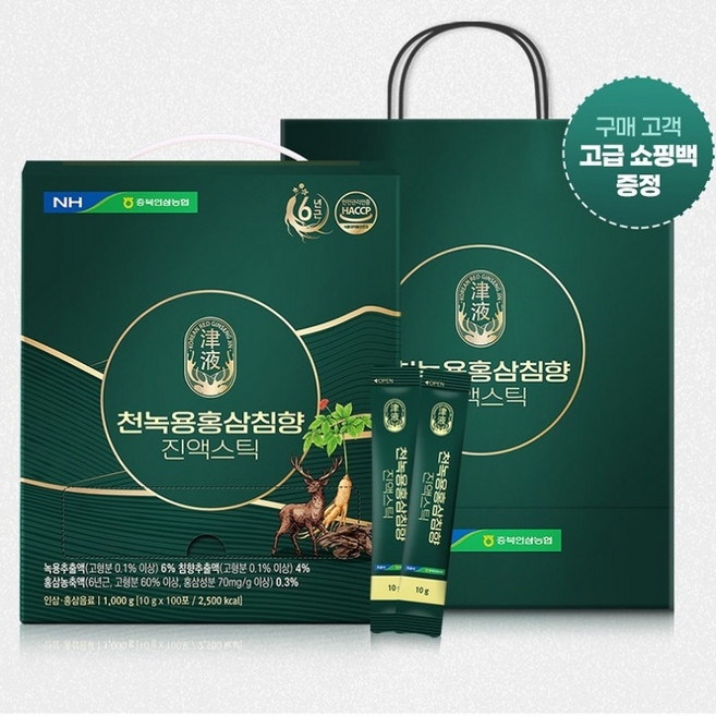 [충북인삼농협] 천녹용홍삼침향 진액스틱 10g x 100포, 100개
