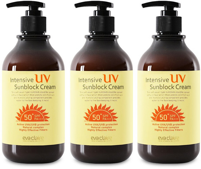 에바끌레르 인텐시브 UV 선블럭 크림 SPF50+ PA+++ 대용량 선크림 썬크림 골프장, 3개, 500ml