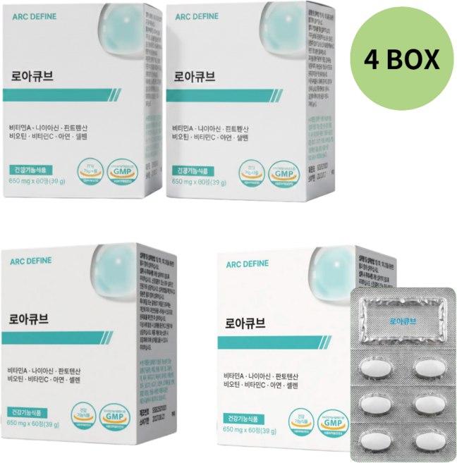 로아큐브 비타민 B5 판토텐산 고함량 멀티 비타민 650mg, 4개, 60정