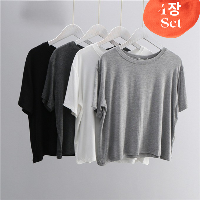 여성 무지 세미크롭 모달반팔티