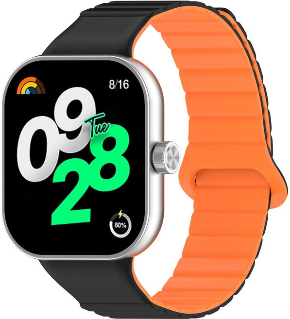 더조은셀러 샤오미 레드미 워치4 호환 엠보싱 마그네틱 스트랩, 블랙 오렌지