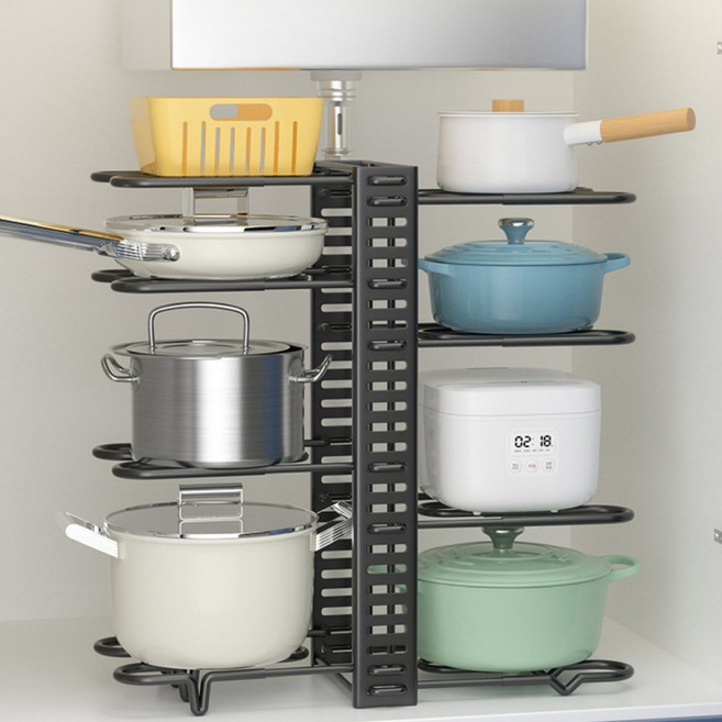 높이조절 후라이팬정리대 냄비정리대 접시정리대 수납 거치대3단, 3단, 블랙, 3단