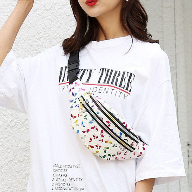 AZMON 레인보우 나비 포인트 캐주얼 힙색 가방 2v 2.5L 65g 초경량 허리 힙쌕 웨이스트백, 화이트, 31cm*13cm*8cm, 1개