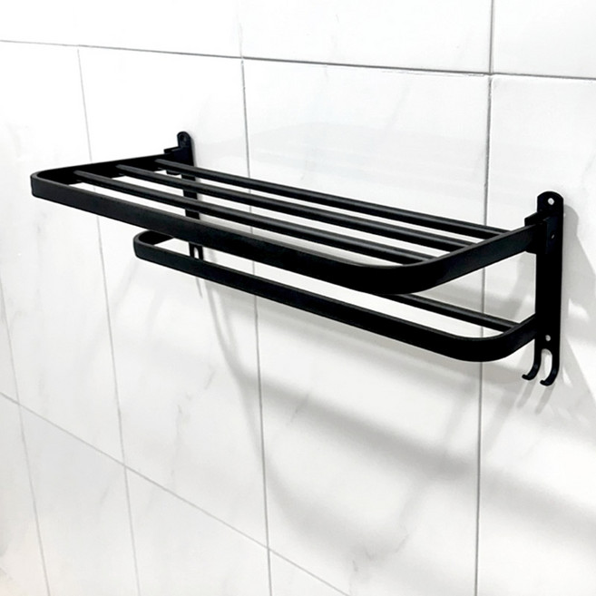 아이베란다 블랙 훅 접이식 선반 수건걸이 210x700mm, 1개