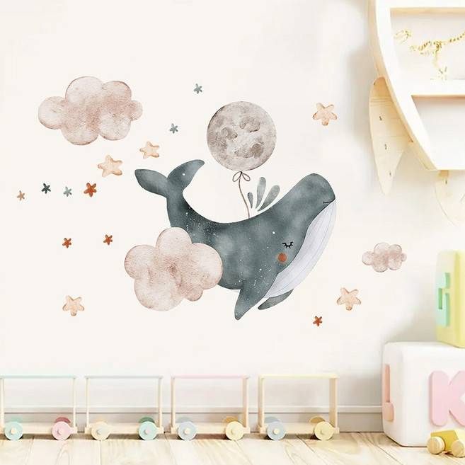 바이앤뷰 귀여운 벽장식 인테리어 스티커, 꿈꾸는 고래