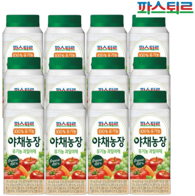 파스퇴르 파스퇴르 유기농 야채농장 과일야채190ml, 12개, 190ml