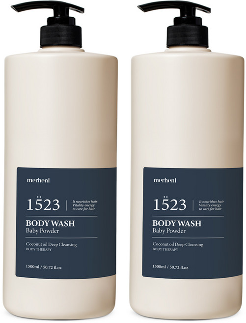 메르헨트 코코넛오일 딥클렌징 대용량 바디워시 1500ml 베이비파우더향 약산성 퍼퓸 향좋은 향기좋은 향수 바디클렌저 샤워젤 남자 남성 군인 여자 여성 추천, 2개, 1.5L