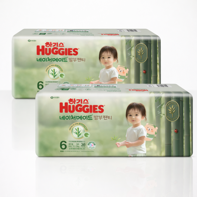 하기스 네이처 메이드 팬티형 6단계 54개 공용 기저귀 점보 14kg~19kg 잘뛰고 활동적인 아기 Huggies Naturemade Panty Type Size 6 54ct, 54매