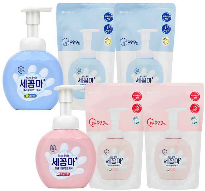 세균아꼼짝마 버블 핸드워시 용기 파우더 250ml 1개 + 레몬 1개 + 리필 파우더 200ml 2개 + 레몬 2개
