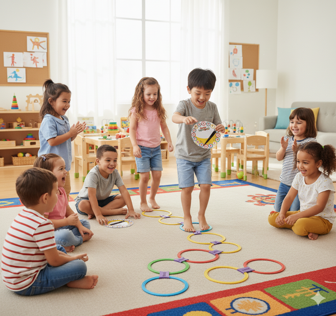 스피너 징검다리놀이세트x1개 원형돌림판+링13개+커넥터+보관주머니 깡총놀이 유아용징검다리게임, 1개